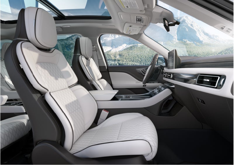 The interior of a Lincoln Aviator® Black Label model is shown in the Chalet theme | Sedano Lincoln in La Mesa CA