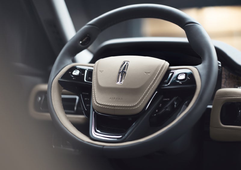 The intuitively placed controls of the steering wheel on a 2024 Lincoln Aviator® SUV | Sedano Lincoln in La Mesa CA
