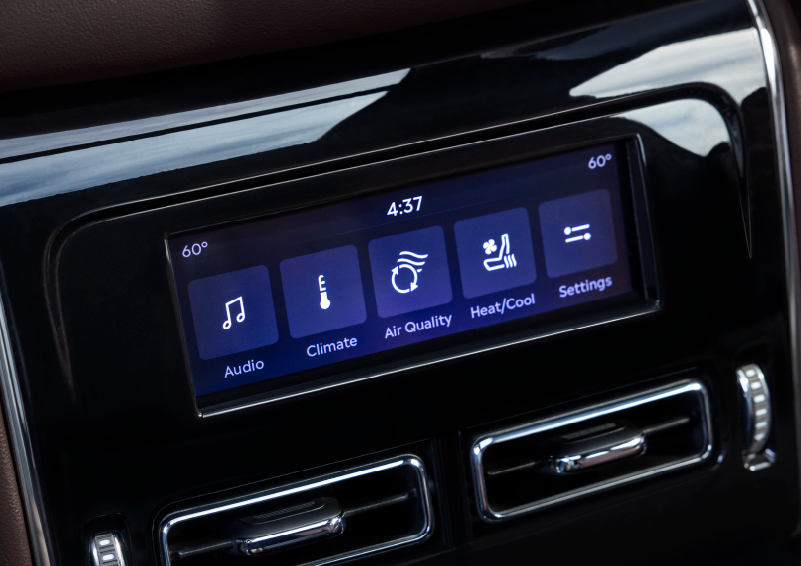 Driver controls like music, temperature, air quality, settings, and heat/cool seats are shown. | Sedano Lincoln in La Mesa CA