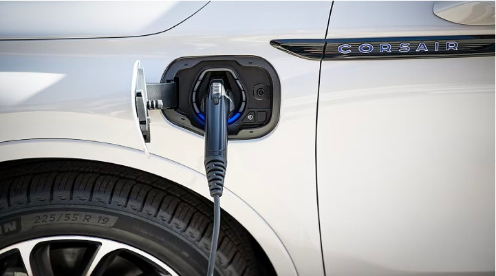 An electric charger is shown plugged into the charging port of a Lincoln Corsair® Grand Touring
model. | Sedano Lincoln in La Mesa CA