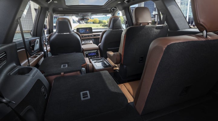 One side of the PowerFold® third-row seat and a second-row seat are folded forward in the 2026 Lincoln Aviator® SUV. | Sedano Lincoln in La Mesa CA