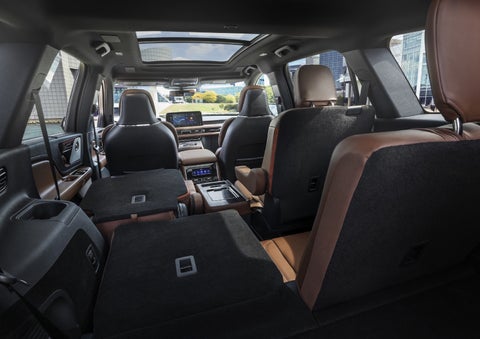 One side of the PowerFold® third-row seat and a second-row seat are folded forward in the 2026 Lincoln Aviator® SUV. | Sedano Lincoln in La Mesa CA