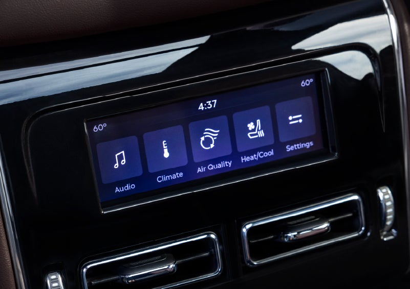 Driver controls like music, temperature, air quality, settings, and heat/cool seats are shown. | Sedano Lincoln in La Mesa CA